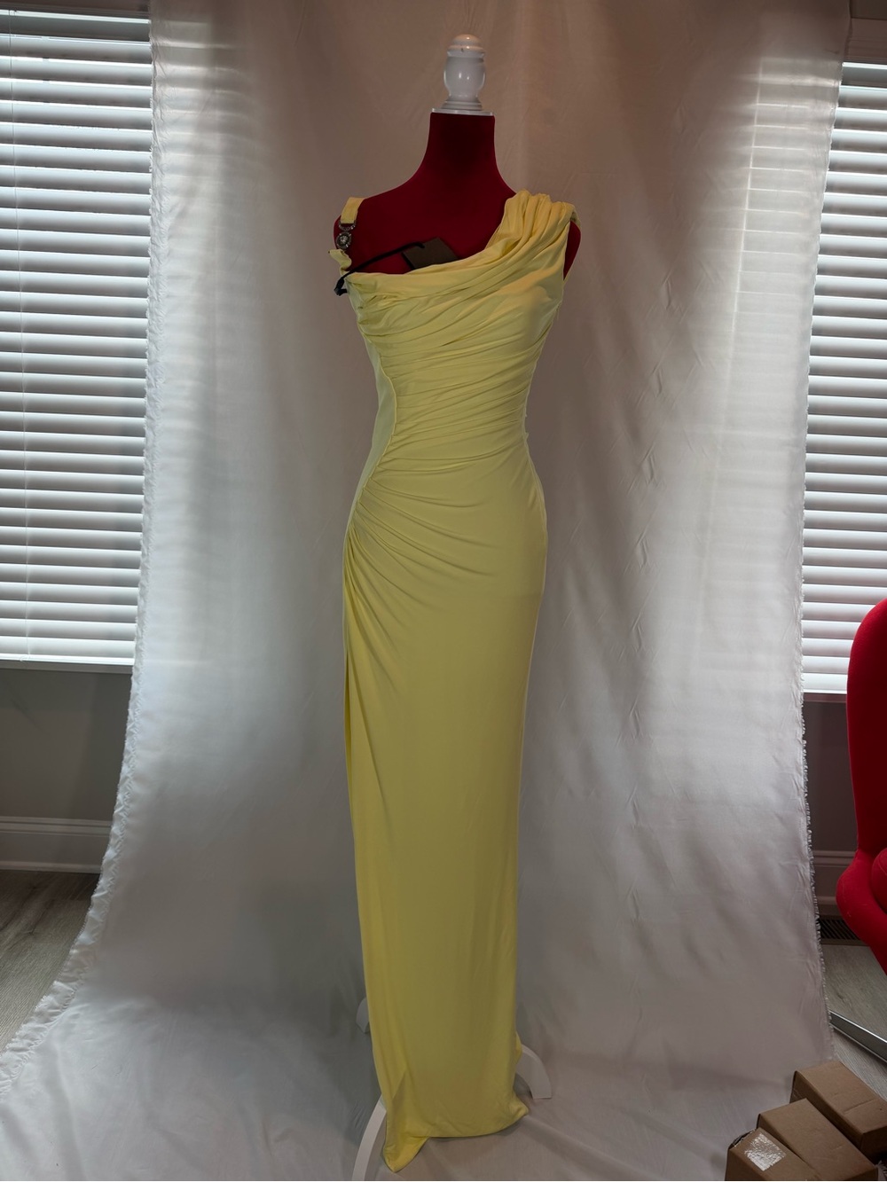 Versace One-Shoulder Yellow Draped Gown